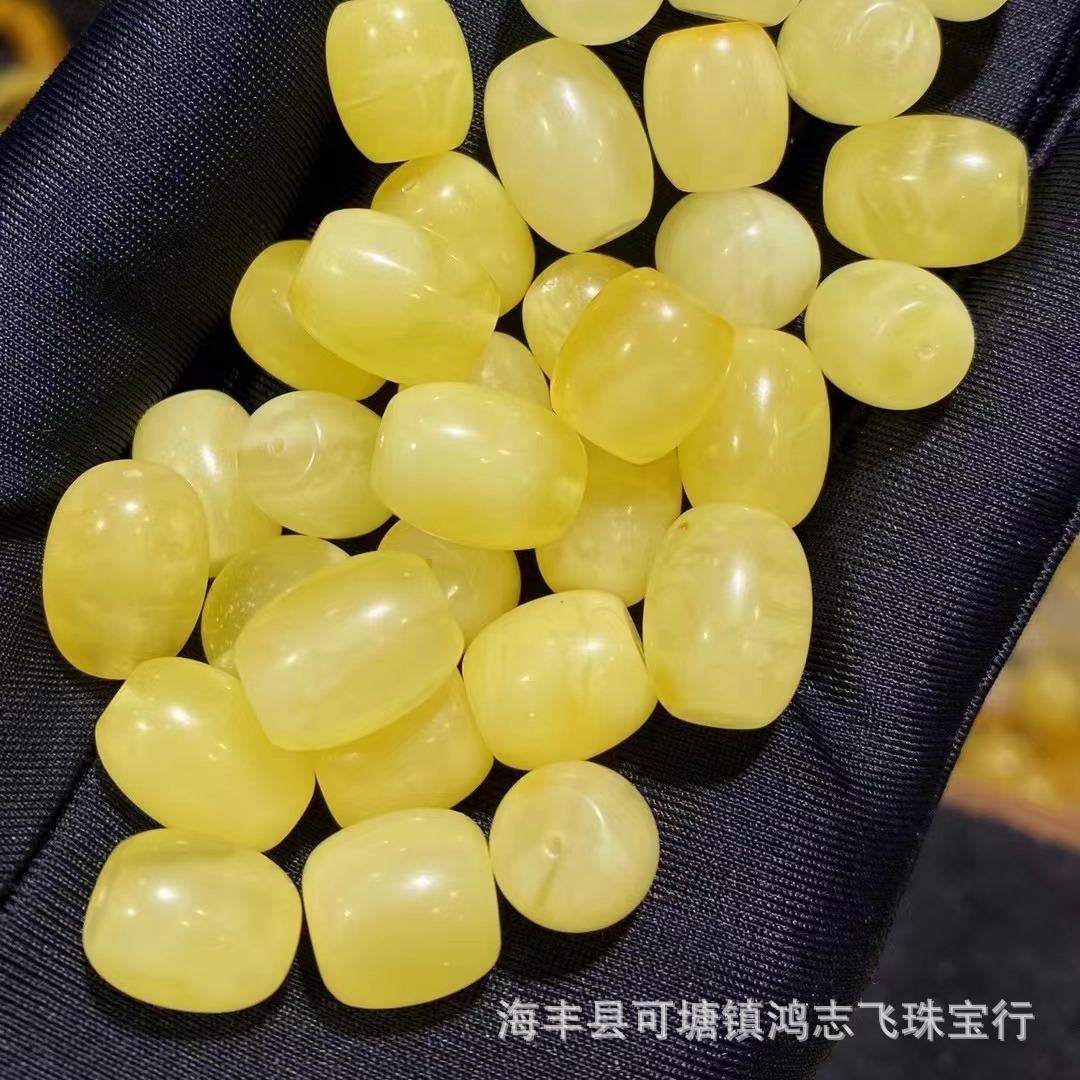 天然蜜蜡满蜜白花桶珠散珠路路通琥珀单珠手链diy配件文玩项链黄