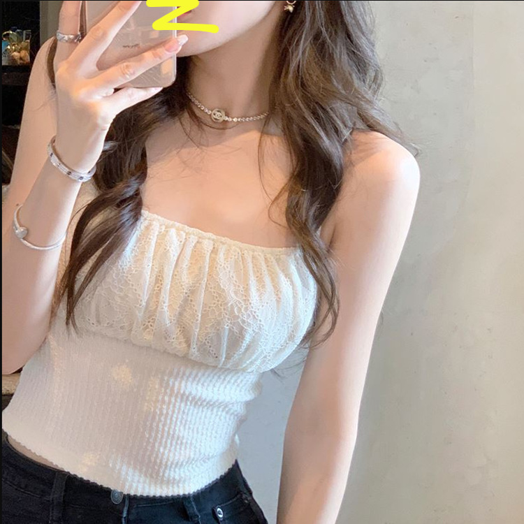 速卖通热卖爆款女士小清新仿真丝蕾丝吊带春夏吊带型棉百搭白色吊带