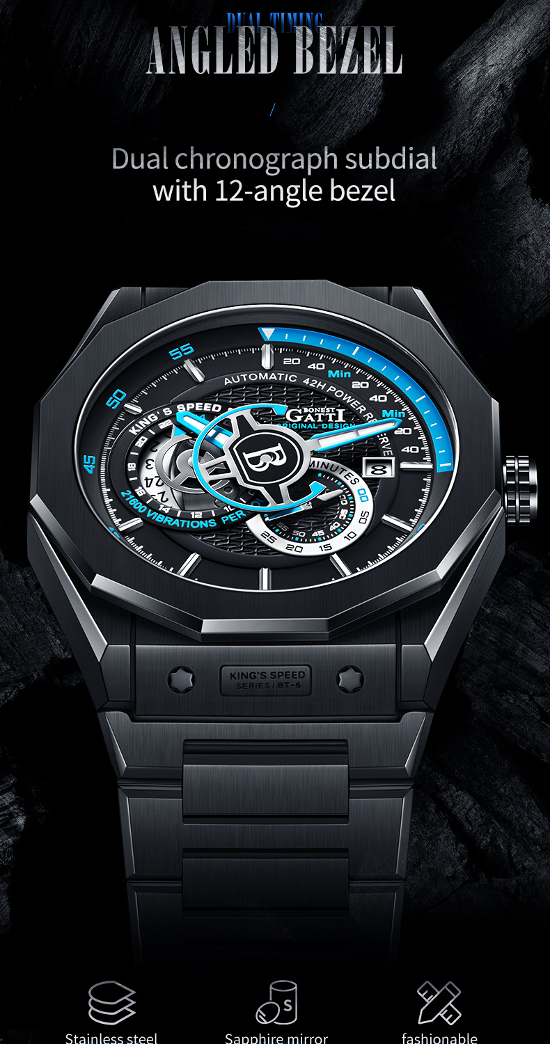 德国品牌布加迪高端手表名表批发男士机械表wish货源跨境专供批发