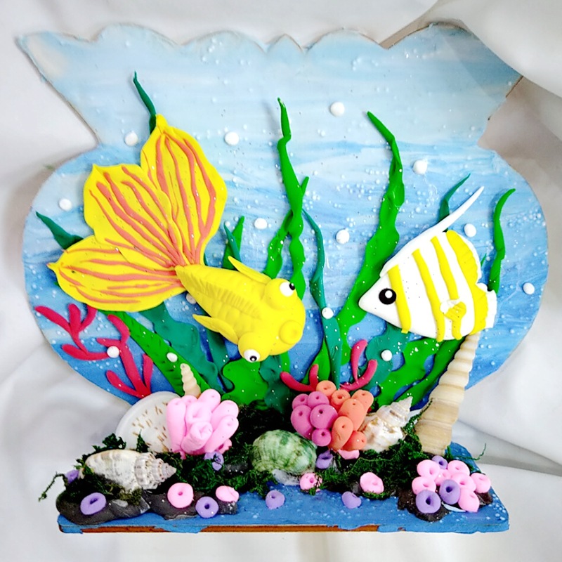 mq09鱼缸白胚超轻黏土底板培训班diy白模填色彩绘手工送教程