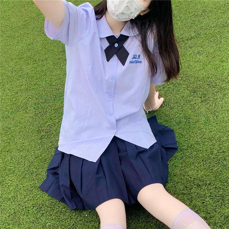 泰国校服泰式jk衬衫制服班服高中初中学生套装女短袖班服不透夏季