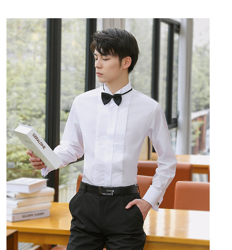 速卖通热卖礼服婚纱影楼拍摄男式长袖纯色衬衫燕子领礼服衬衣司仪