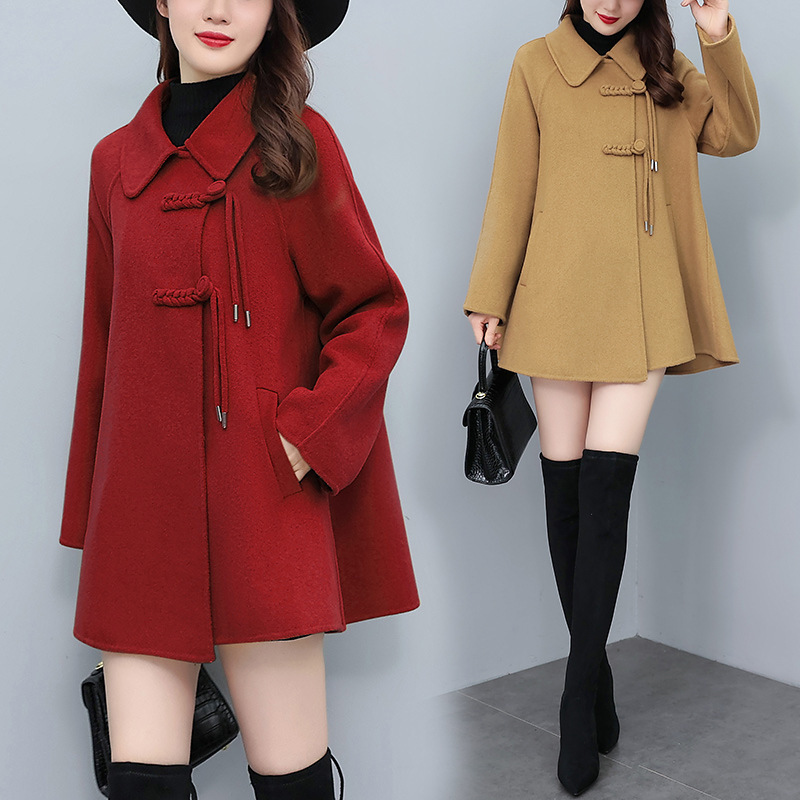 2022秋冬新款显高显瘦羊毛双面呢大衣中长款复古呢子女式毛呢外套
