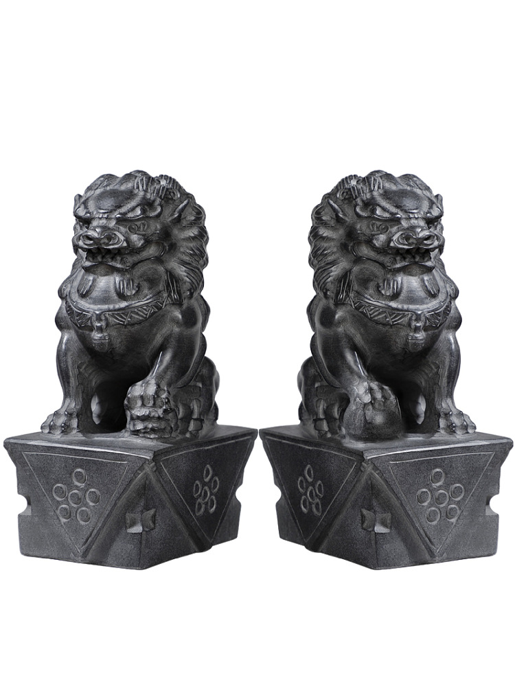石狮子一对看门家用青石原石精雕小石狮庭院门口中式仿古石雕摆件