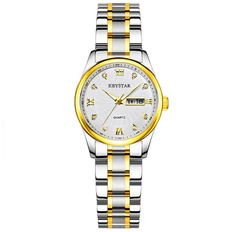 女士时尚圆形金色指针防水石英普通情侣手表