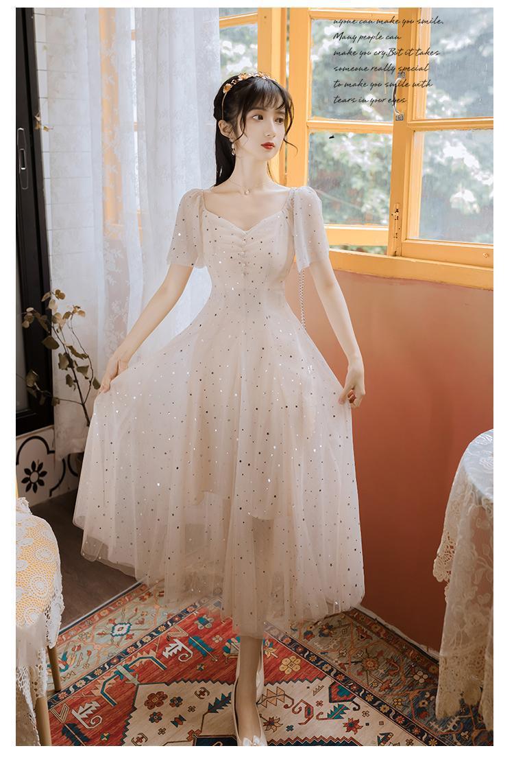 2020夏季新款气质亮片生日小礼服网纱仙女连衣裙法式初恋过膝长裙