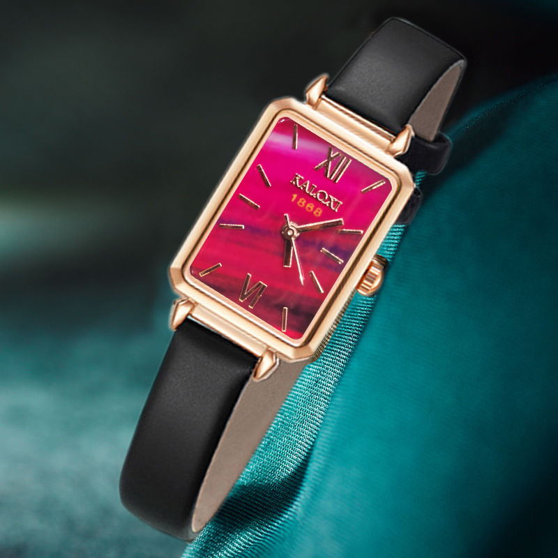 kaloxi潮流韩版女士手表石英机芯简约气质复古学生小绿方盘防水表