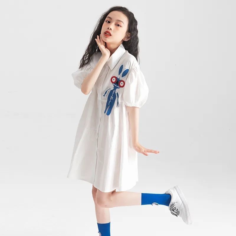 女童连衣裙夏季2024新款绣花洋气儿童女孩夏季衬衫公主裙