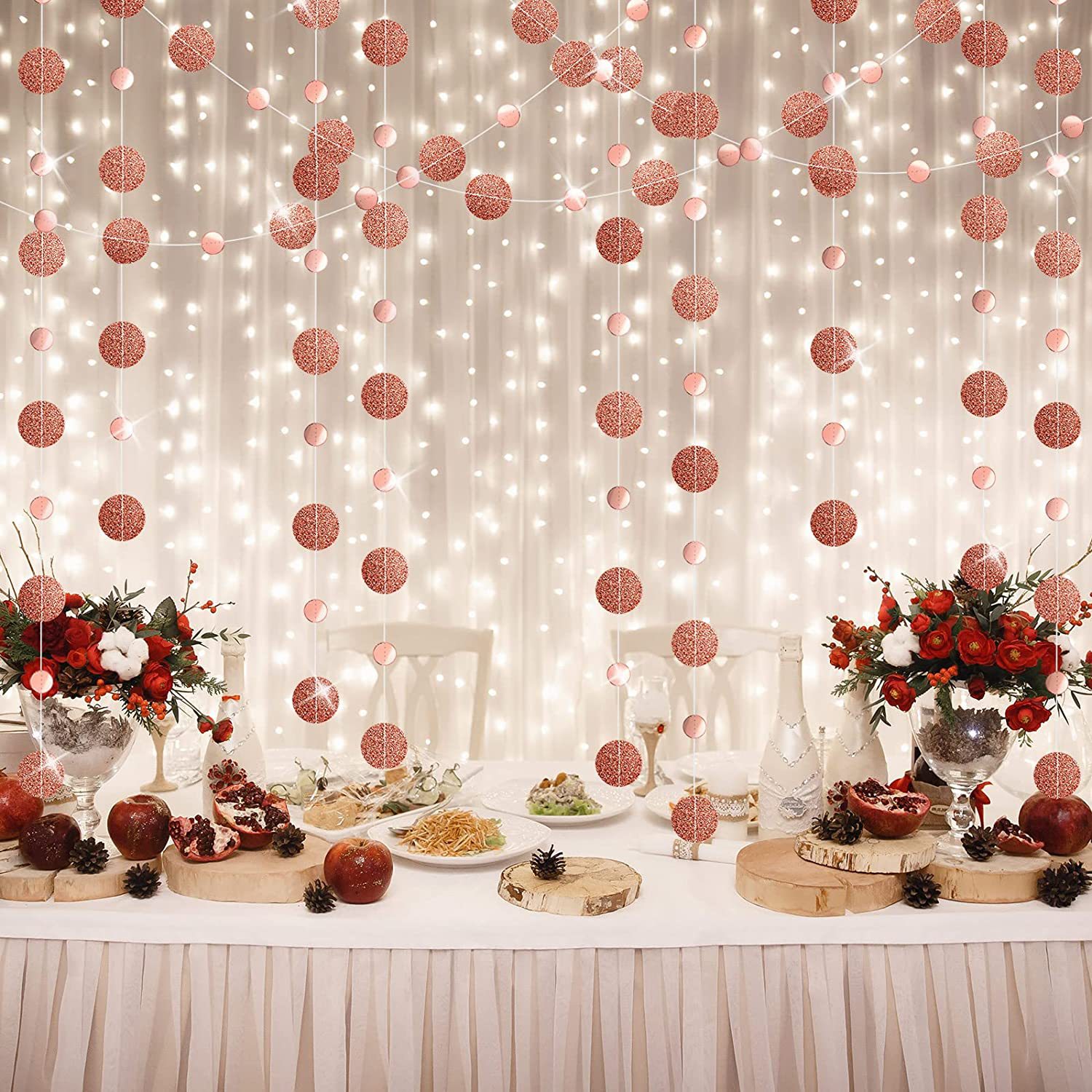 镜面闪粉圆片串拉花圣诞树婚庆生日橱窗教室聚会布置挂饰品