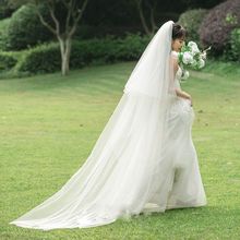 新款新娘结婚礼主婚纱超长头纱森系户外简约仪式长款头纱白色拖尾