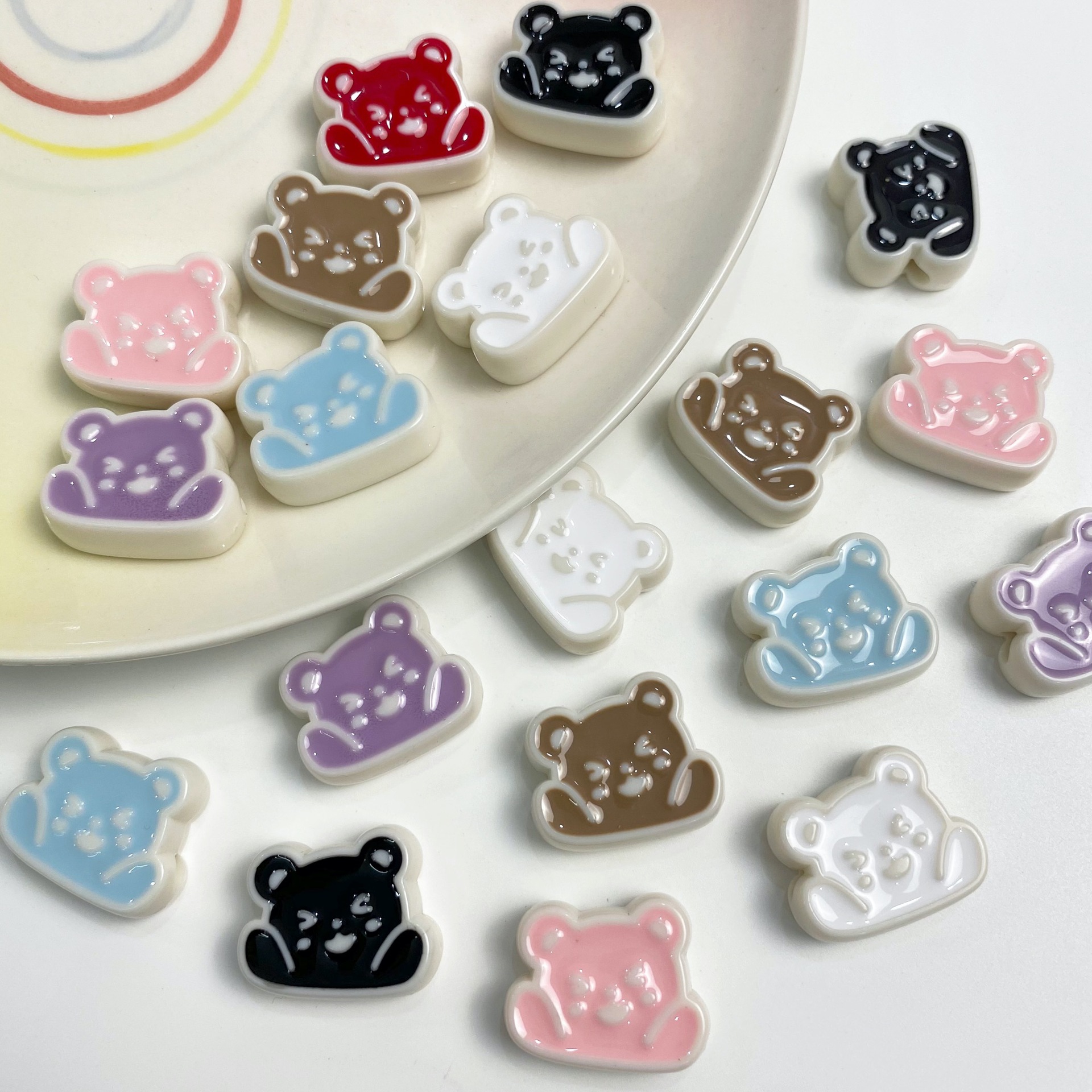 Oil Dripping Bear Straight Hole DIY Handmade Bracelet String Beads Material Cartoon Cute Hairpin Ornament Accessories Scattered Beads Color