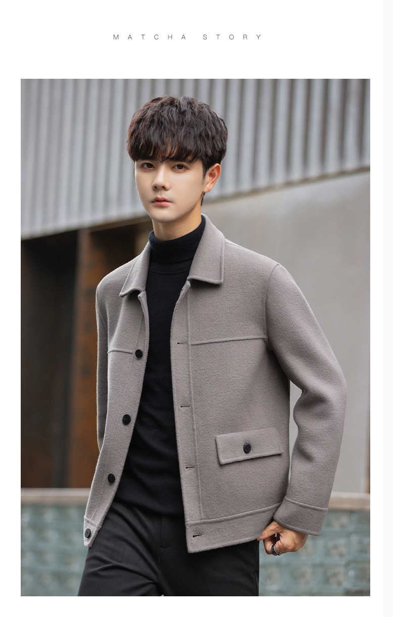 秋冬男式2021新款青年双面毛呢大衣短款男士夹克潮流帅气休闲外套