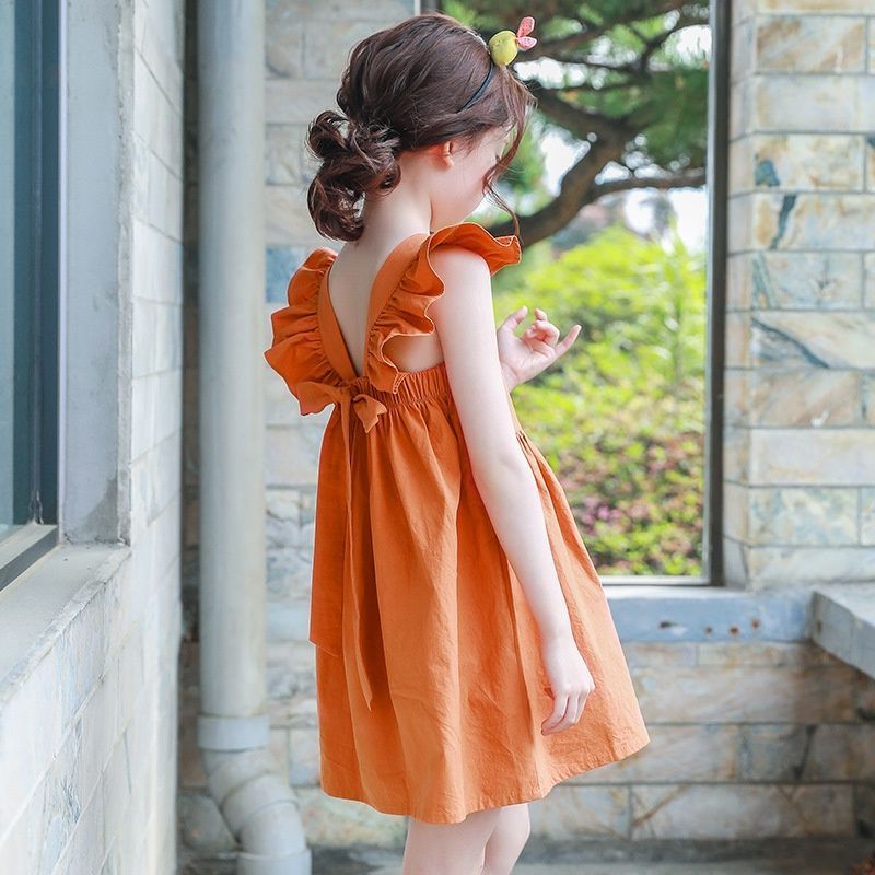 夏季新品童装韩版连衣裙薄款2022中大儿童露背裙子洋气度假沙滩裙