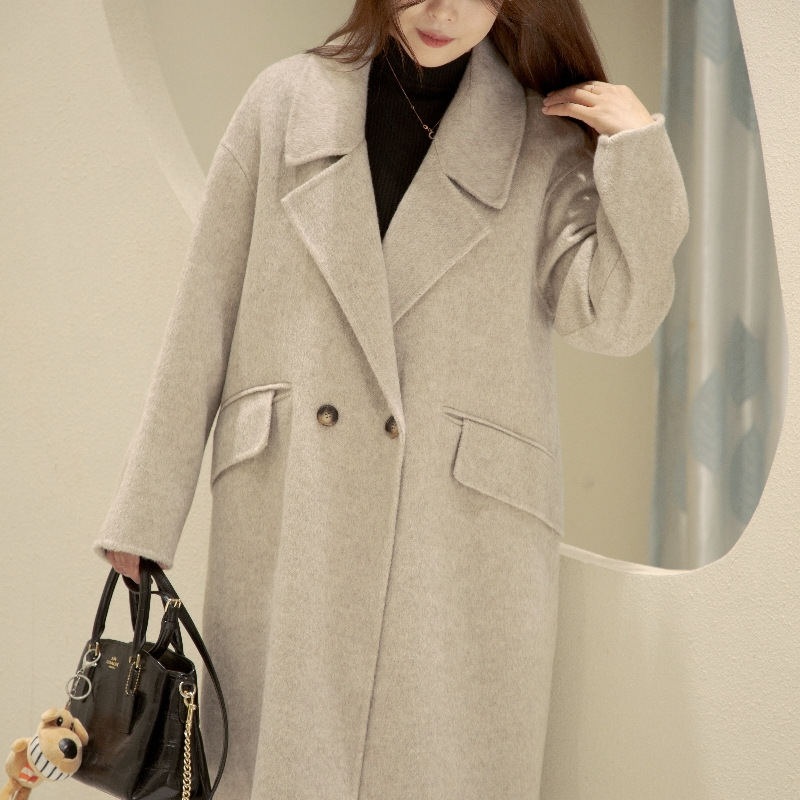 2023年新款双面羊绒大衣加厚毛呢外套女休闲日韩宽松加大羊毛大衣