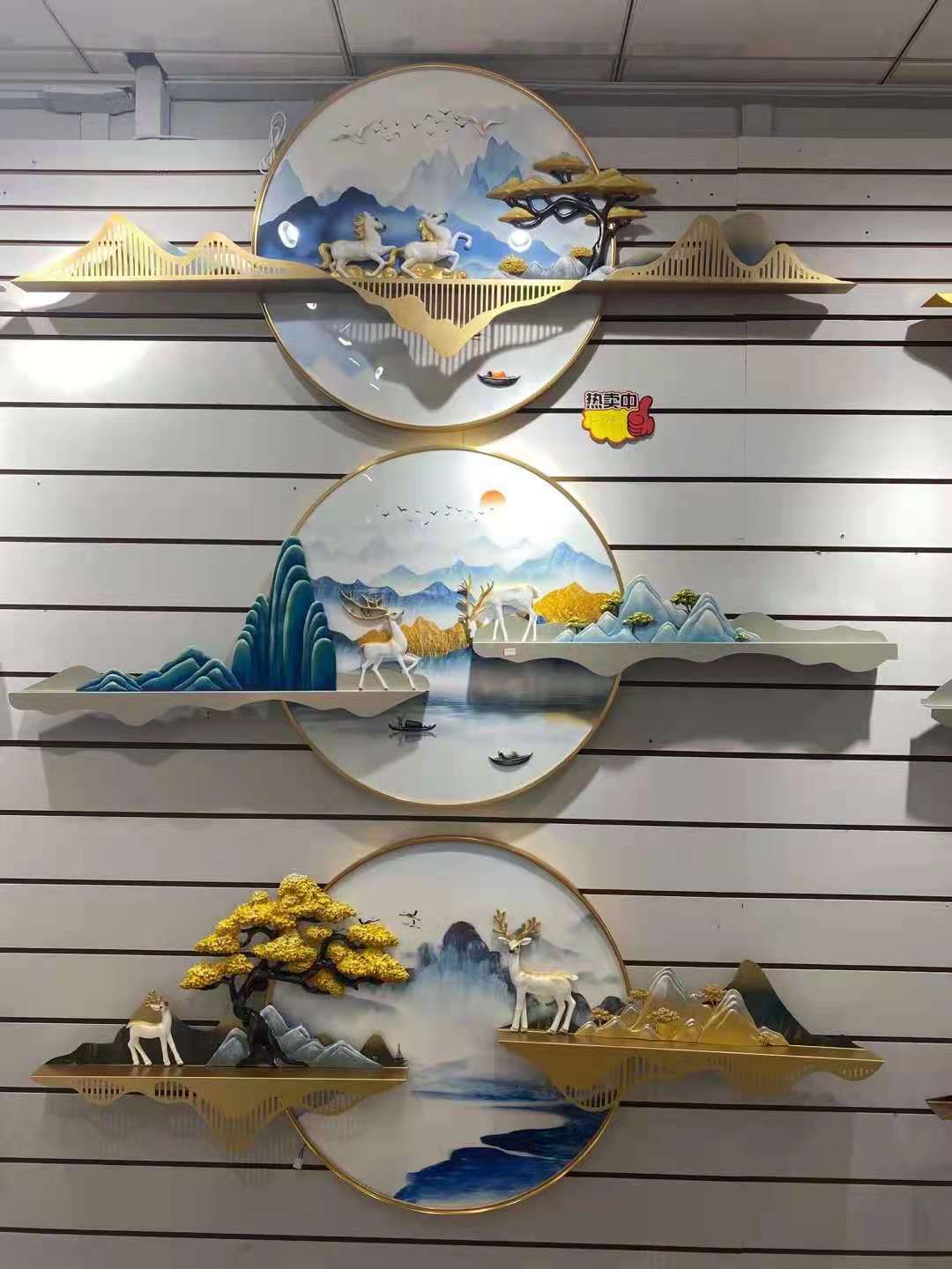 新中式客厅装饰画沙发背景墙挂画墙面装饰3d立体定制山水浮雕壁画