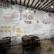工业风loft酒吧墙布3d欧式复古画墙纸字母涂鸦壁画餐厅背景墙壁纸