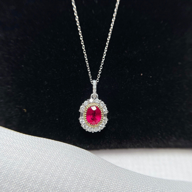 皇妃钻珠宝 18k金镶红宝石项链 女 彩宝 镶钻 70分宝石项坠锁骨链