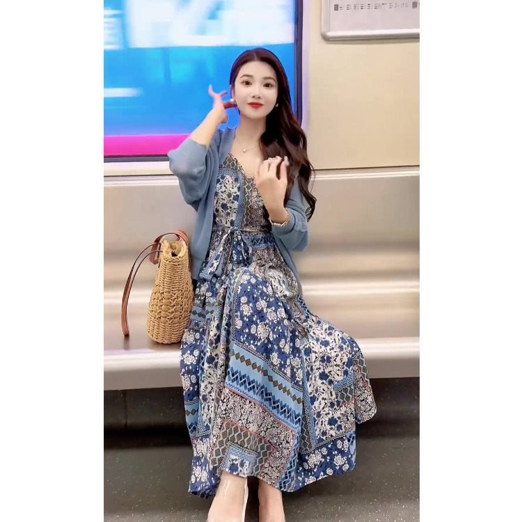 春季新品今年流行漂亮海边度假风开衫吊带连衣裙子两件