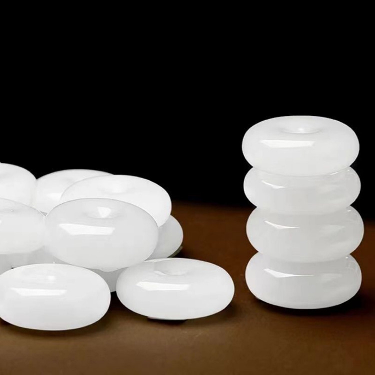 阿富汗白玉平安扣吊坠直播玉石货源批发羊脂白平安扣挂件送绳子