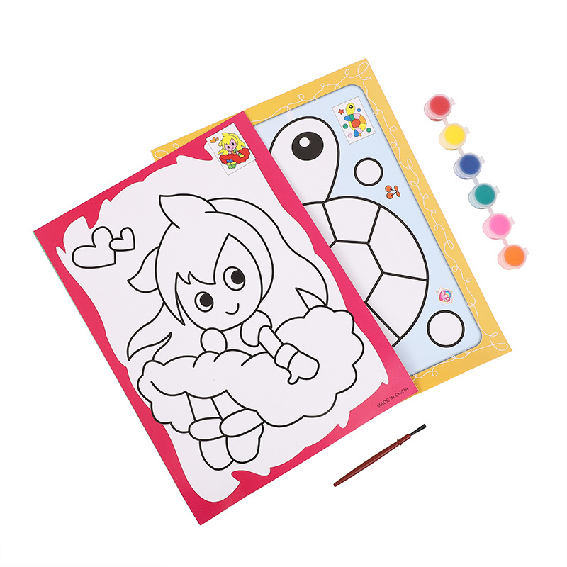 Cartoon Six-Piece Watercolor Painting Children's Graffiti Filling Color Drawing Board Drawing Paper Baby Painting Kindergarten Handmade Small Gift