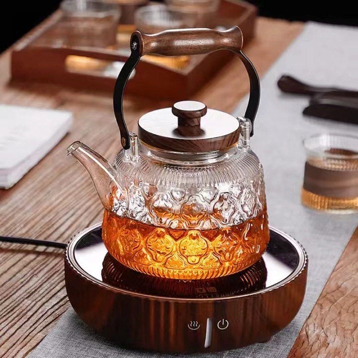 cooking integrated teapot glass tea maker starry sky teapot household heat-resistant glass steam teapot begonia loop-handled teapot