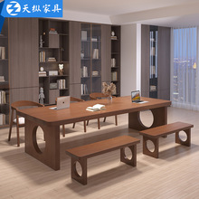 天纵美式实木办公桌家用原木长条桌定制客厅书桌学生学习桌椅定做