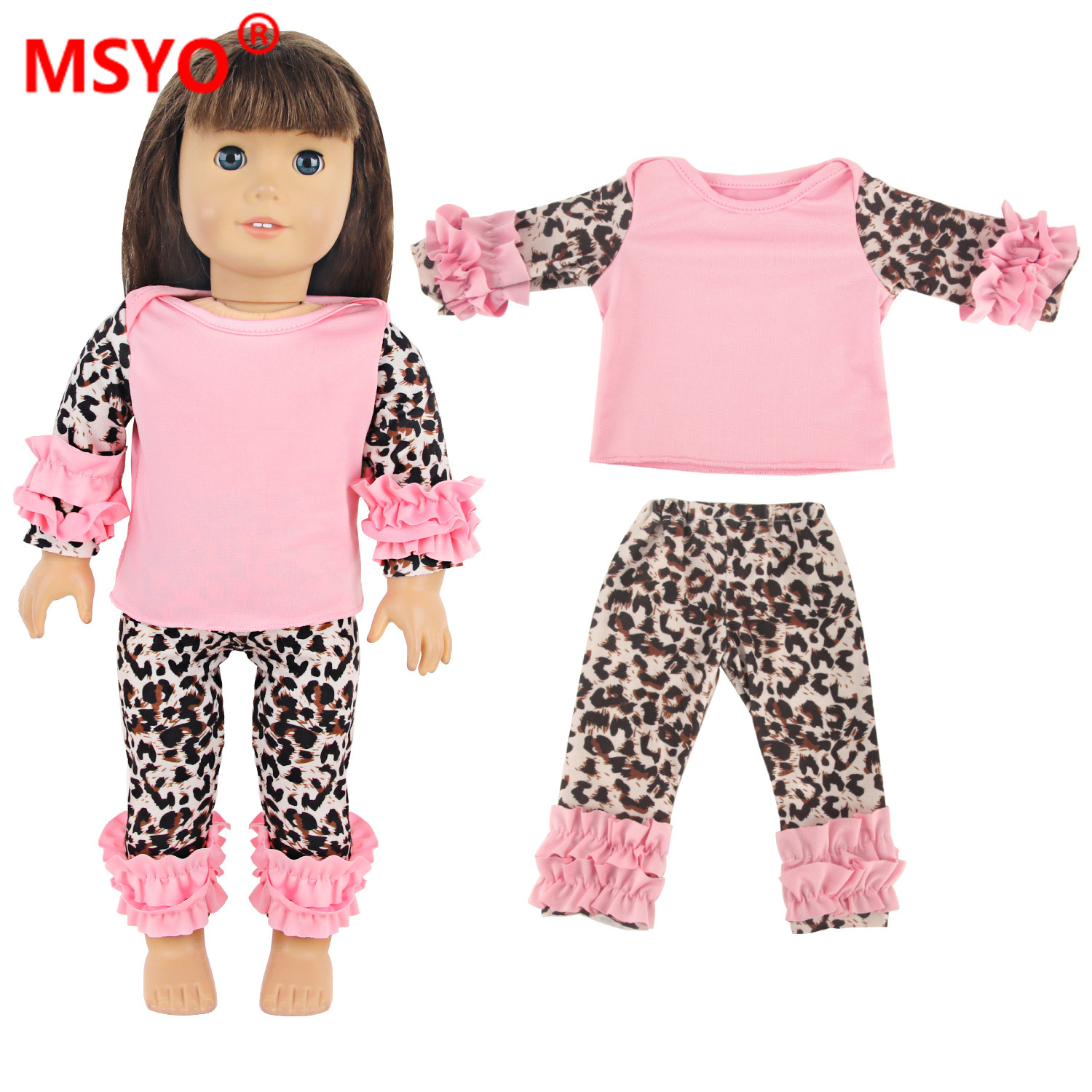 18寸娃娃衣服睡衣american girl doll重生娃娃粉色豹纹睡衣套装