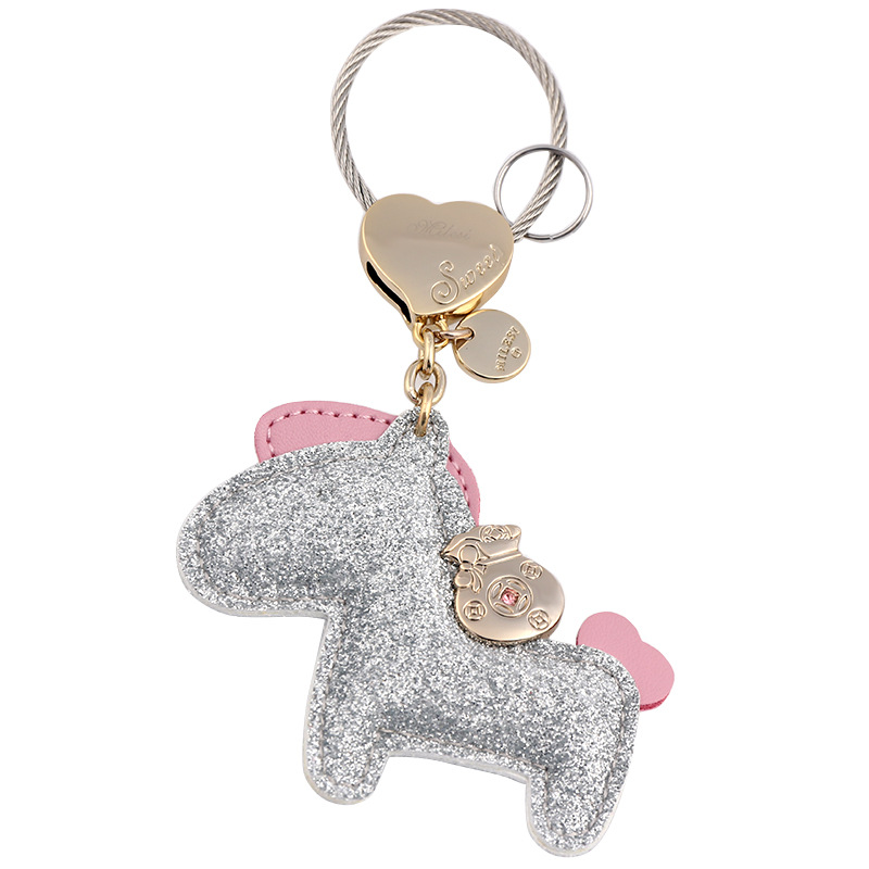 小马挂件皮革汽车钢丝钥匙扣圈女马上有钱可爱包包挂饰礼品米勒斯