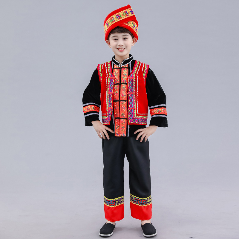 56个少数民族特色传统纳西族表演服装儿童男女舞台合唱舞蹈演出服