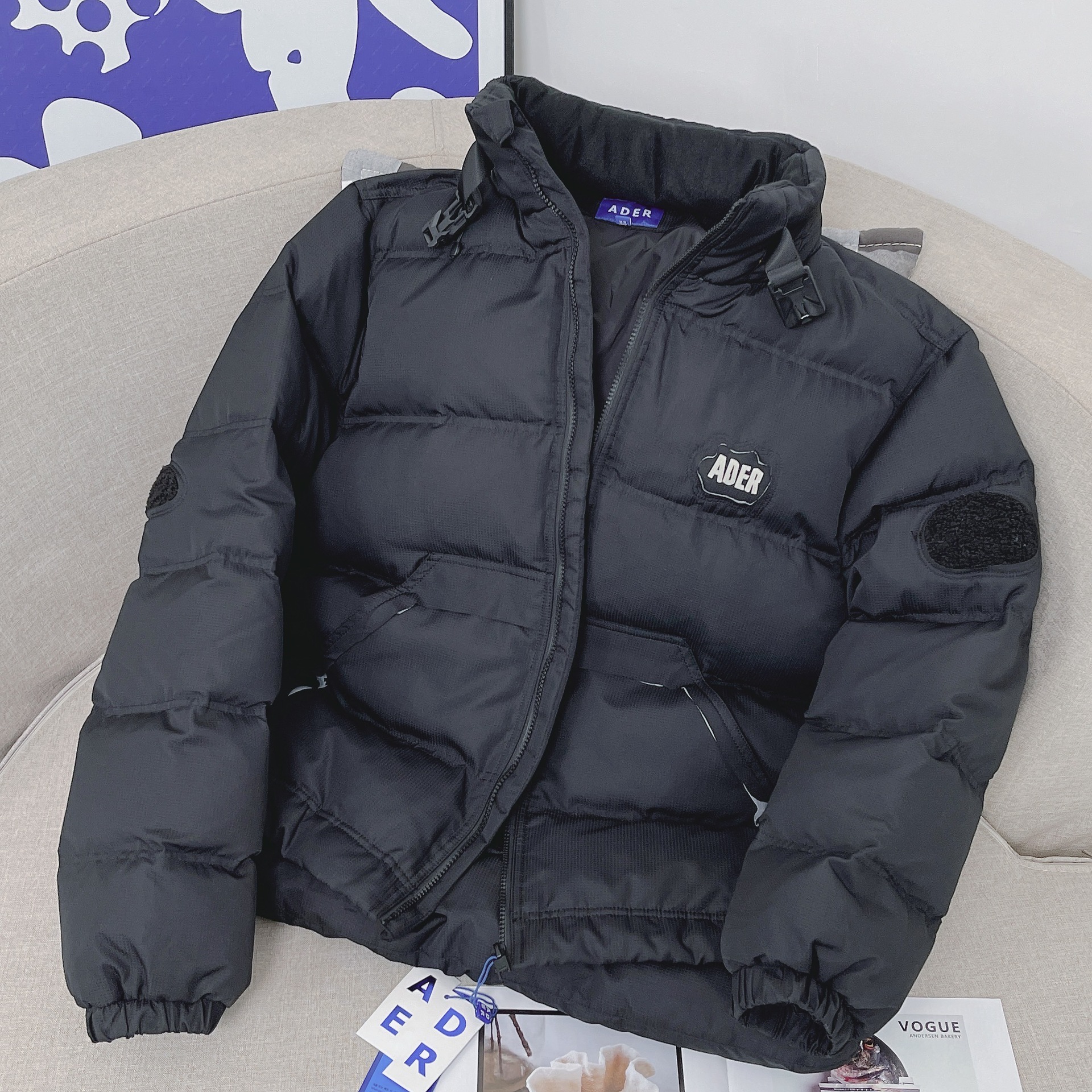 ader羽绒服女杨芸晴同款mask扣带领冬季保暖鸭情侣男女短款外套