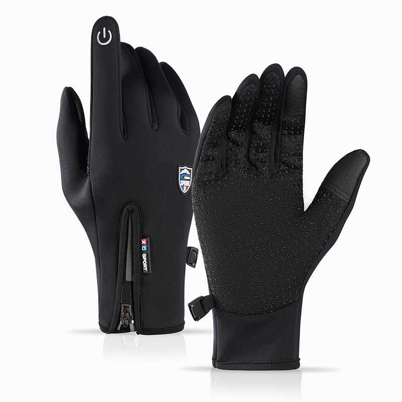 Cycling Gloves Winter Take-out Fishing Waterproof Outdoor Windproof Zipper Touch Screen Men's Thermal Fleece-Lined Thickened Gloves