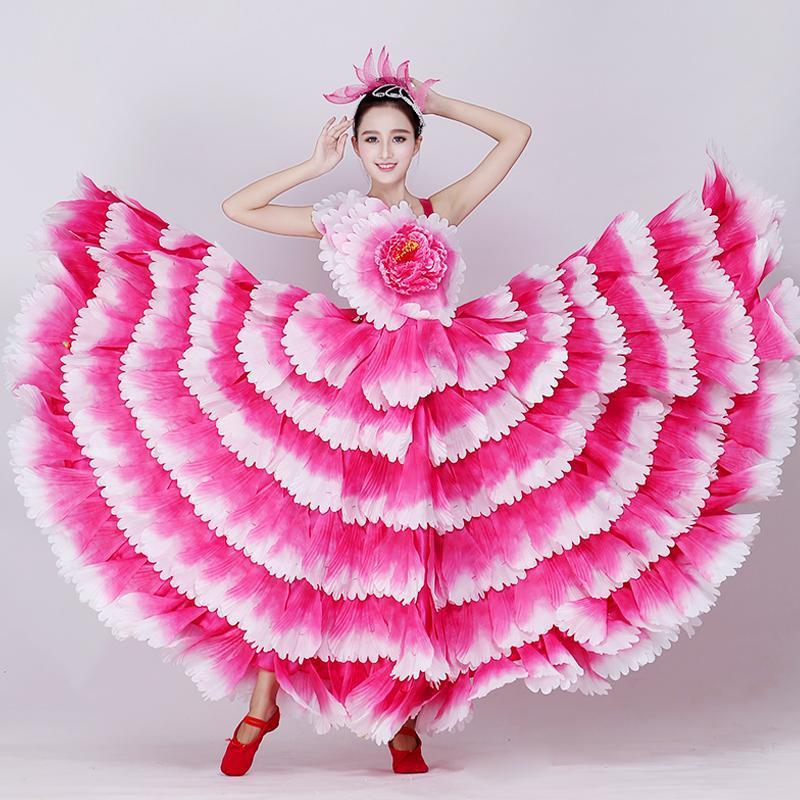 盛世花开大型舞蹈开场舞大摆裙伴舞花瓣裙演出服装大气舞台长裙子
