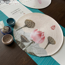 新中式餐垫碗垫印花防烫隔热餐盘垫圆形棉麻布艺中国风古典茶杯垫