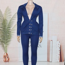 非洲牛仔女装套装热销弹力牛仔裤上衣两件套Africa Jeans Suits