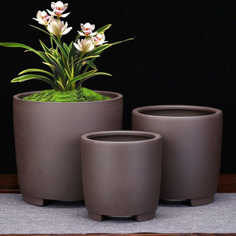 紫砂盆宜兴圆柱盆景阳台君子兰小吊兰花盆绿萝多肉简约陶瓷圆透气