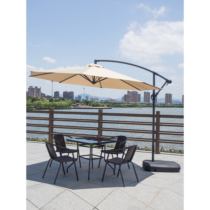 户外桌椅休闲室外庭院带遮阳伞组合露天藤椅铁艺咖啡厅防水防晒小