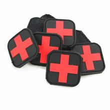 PVC魔术贴臂章 户外用品 黑底红十字标医疗救援魔术贴 户外用品