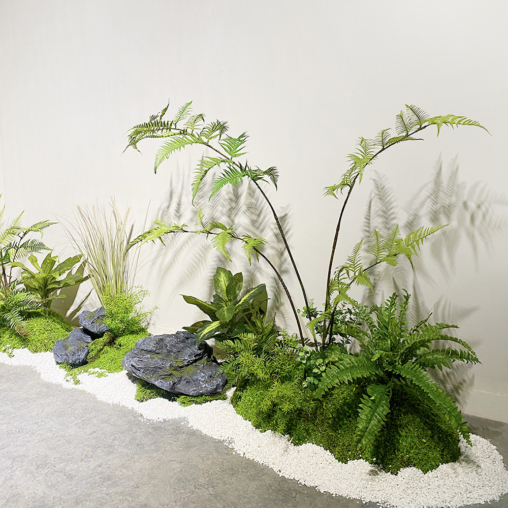 绿植造景人造绿植景观造景蕨类楼梯过道禅意中日庭院设计门头