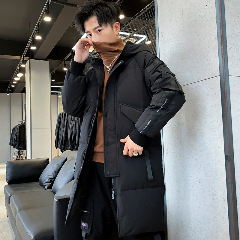 2023 New Youth Mid-Length Workwear Men's down Jacket Korean Style Ribbon Thick Winter Clothes One Piece Dropshipping