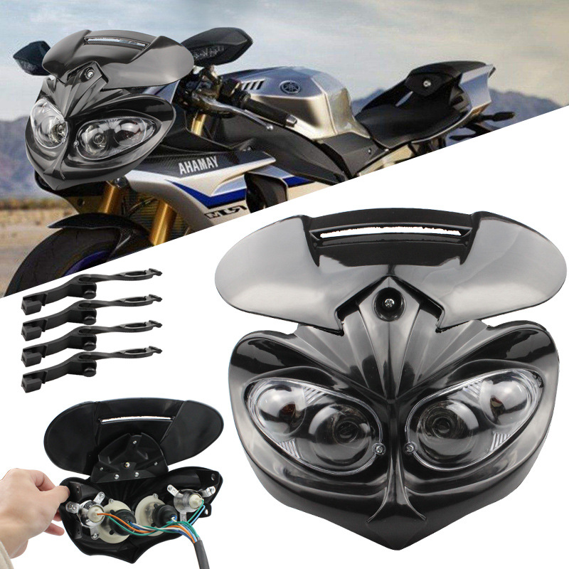 摩托车大灯 越野鬼脸前大灯 四眼灯猫眼灯鬼面头罩 led前大灯灯罩