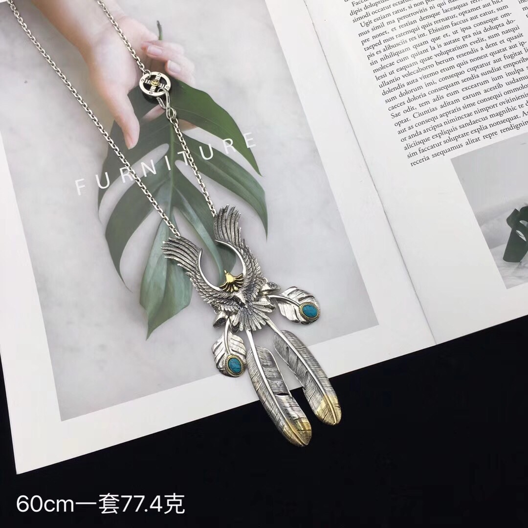 工厂直销 高桥吾郎风格 银羽毛长项链明星同款老鹰项链男长款个性