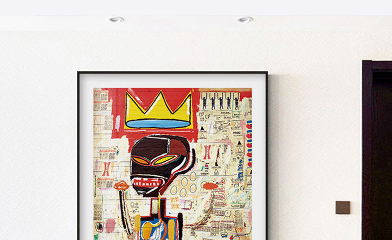 巴斯奎特装饰画basquiat皇冠挂画玄关工业风大幅涂鸦潮流抽象壁画