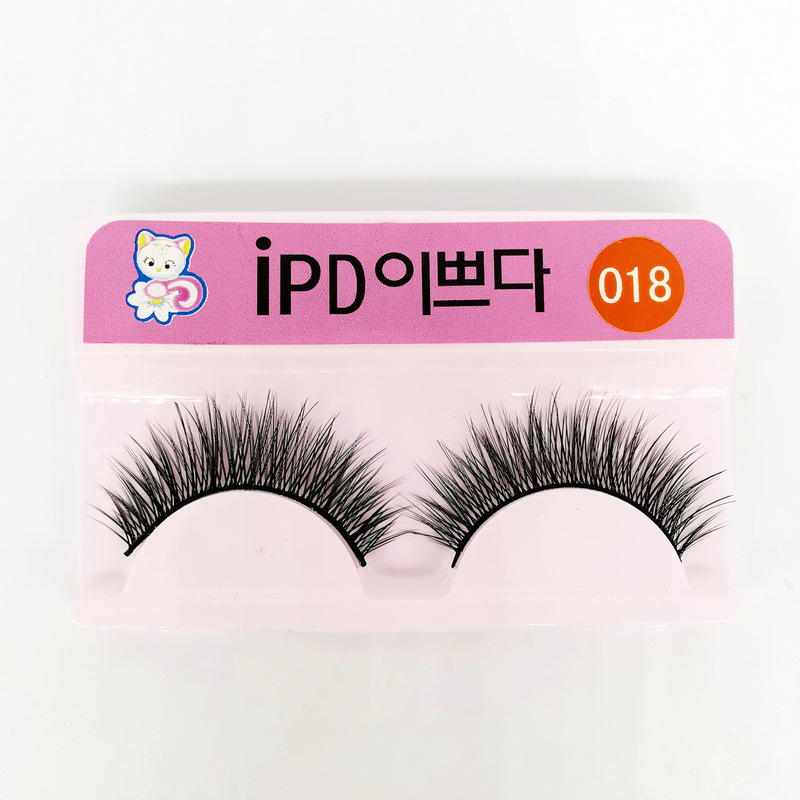 Korean Kitten False Eyelashes 018 Black Stem Mid-Length Soft Very Fine Hair Style Natural Cross 10 Pairs Pack Eyelash