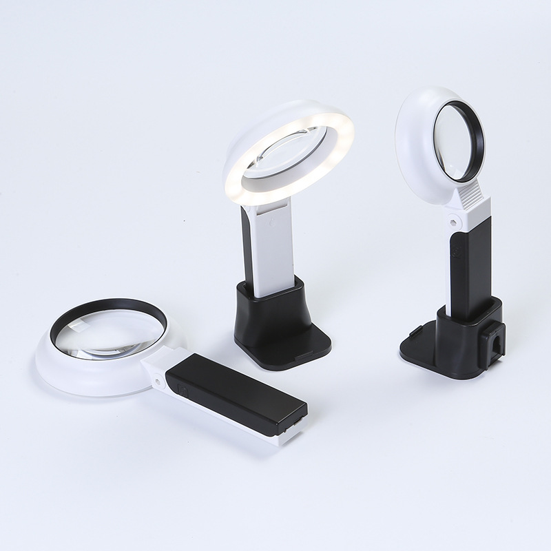 跨境新款折叠手持式桌面三色切换放大镜墙壁挂式照明台灯扩大镜