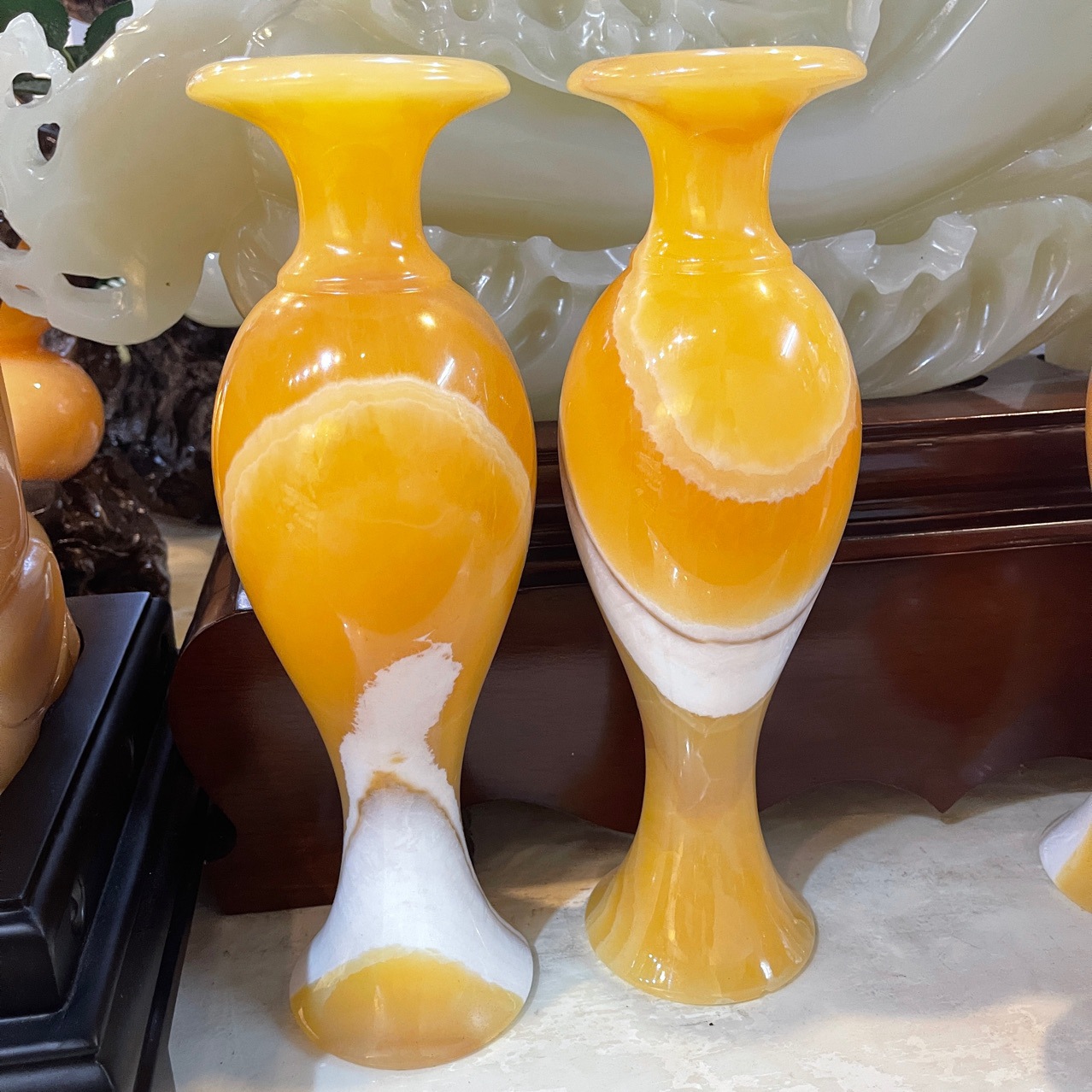 大号天然玉石花瓶摆件中式玄关柜家居客厅装饰插花摆设工艺