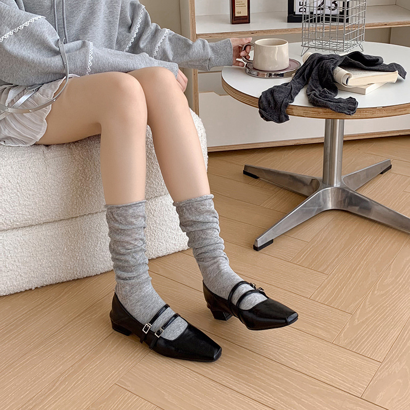 Jk Female Calf Socks Ballet Style White Pure Cotton Lolita Thin and Breathable Miu Style Pure Desire Bunching Socks