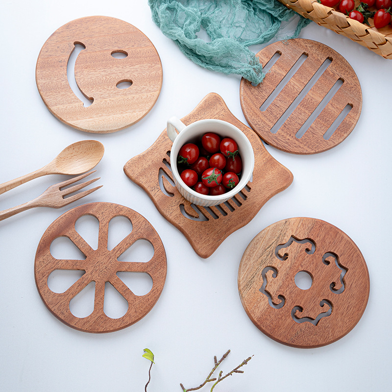 欧式卡通木质餐垫镂空木杯垫锅垫碗垫咖啡垫卡通图案实木隔热垫