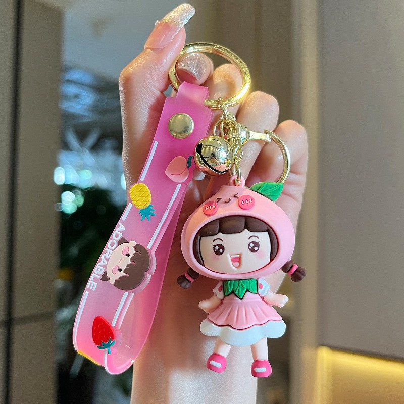 Cartoon Fruit Girl Silicone Doll Keychain Pendant Creative Doll Schoolgirl's Schoolbag Car Pendant Gift