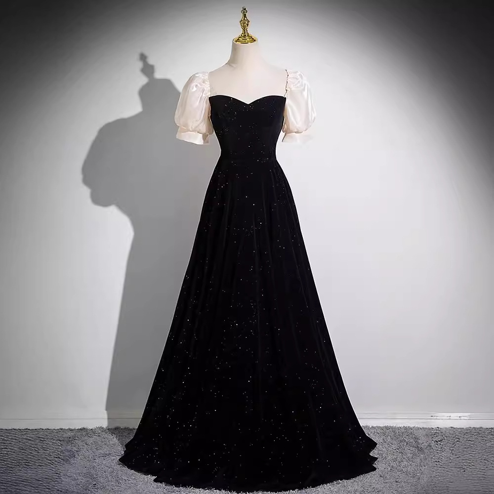 黑色高端轻奢小众高级感气质名媛美声毕业钢琴艺考一字肩两穿礼服