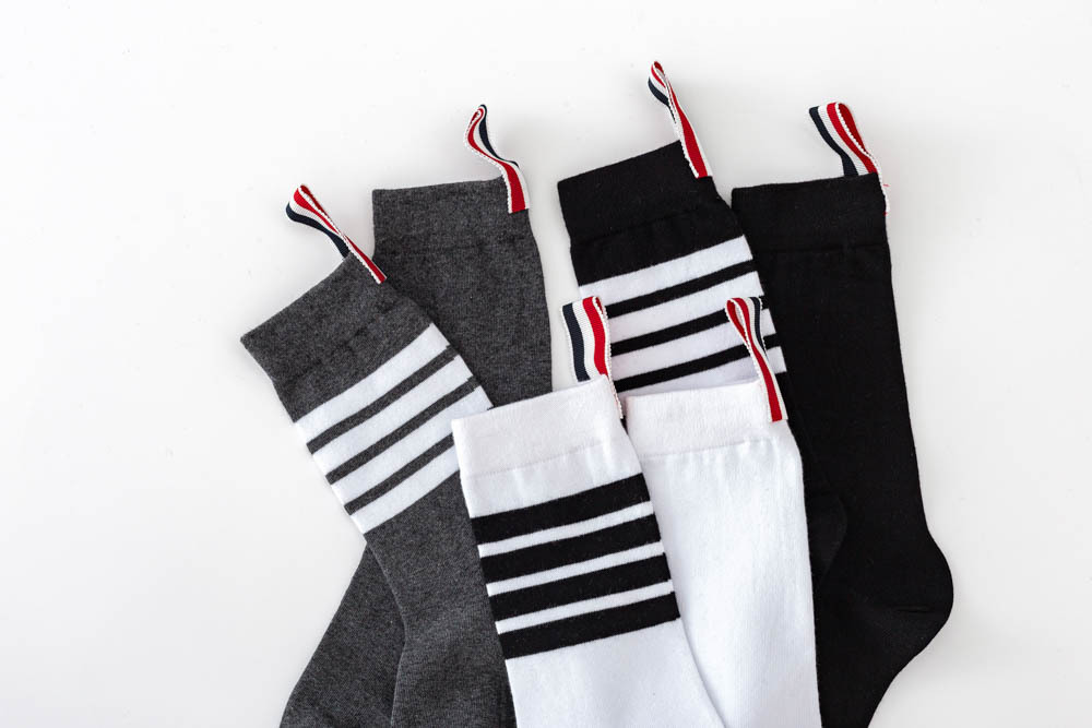 tb四条杠灰色中筒袜小腿袜棉日系堆堆袜长筒袜短袜子过膝袜jk女潮